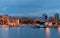 Port with ships at Cagliari at dusk