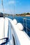 Port of Sucuraj on island Hvar, Croatia, view from yacht. Holiday in Croatia. Ship transportation. Yachting sport
