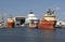 Port of Tampa USA. Tugboats and supply shipping vessels
