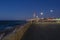 Port of Tel-Aviv; the seaside promenade deck at the blue hour