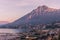 The port of Termini Imerese with the lights of the sunset on the Massif of Termini