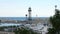 Port Vell Aerial Tramway, cruise liner, sea aerial panorama, Barcelona