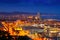 Port Vell and Barcelona cityspace in night