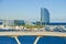 Port Vell with its marina, bridge Porta d`Europa, Nautic Center and W Barcelona