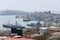 Port Vladivostok, Russia. Skyline and Pacific navy fleet and commercial vessels