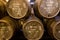 Port wine ages in barrels in cellar