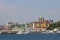 Port with yachts and hotel buildings cityscape Nessebar