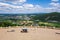 Porta Westfalica, Germany - June 22 2020: Scenic German landscape at Weserbergland. View from Emperor William Monument