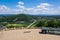 Porta Westfalica, Germany - June 22 2020: Scenic German landscape at Weserbergland. View from Emperor William Monument