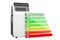 Portable air conditioner with energy efficiency chart, 3D rendering