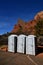 Portable bathrooms in front of Chapel of the Cross