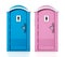 Portable blue men and pink women WCs. 3D illustration