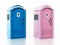 Portable blue men and pink women WCs. 3D illustration