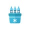 Portable fridge refrigerator with water bottle icon in flat style. Freezer bag container vector illustration on white isolated ba