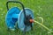 portable garden or watering hose. Water the lawn for grass or lawn growth. Water hose close-up