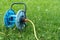 portable garden or watering hose. Water the lawn for grass or lawn growth. Water hose close-up