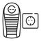 Portable heater black line icon. Small heating device. Can be used anywhere near a socket. Warms people in a cold place. Pictogram