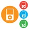 Portable media player icon. Flat design style. Round colourful buttons