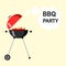 Portable round barbecue with red cap and fire isolated on background. BBQ grill device for picnic, holiday, family party. Vector