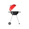 Portable round barbecue with red cap isolated on white background. BBQ grill device for picnic, holiday, family party. Vector flat