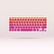 Portable white keyboard with pink and orange shades of color buttons on the light background.
