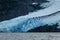 Portage glacier in deep shadow of mountain in summer Alaska