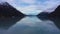 Portage Lake, Ice Blocks and Mountains on Sunny Day. Alaska, USA. Aerial View