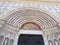 Portal of the basilica of Santa Maria of Collemaggio to l`Aquila in Italy.