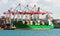 Portal cranes Container ship in import and export business logistic