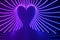 The portal of the diverging neon rays forming a heart 3d illusration