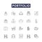 Portfolio line vector icons and signs. Investment, Assets, Funds, Stocks, Bonds, Securities, Mutual, Holdings outline