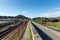 Porthmadog Wales view to town including the railway track and road