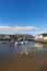 Porthmadog Wales Welsh coastal town with boats in the harbour in beautiful weather