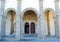 Portico of San Francisco church in Evora. Inside is the famous Capela dos Ossos -Chapel of Bones-. Alentejo Portugal