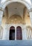 Portico of San Francisco church in Evora. Inside is the famous Capela dos Ossos -Chapel of Bones-. Alentejo Portugal