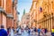 Porticoes and ancient building in historic center of Bologna