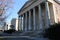 Porticos and columns of the 19th century historic buildings at the Snug Harbor, Staten Island