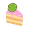 Portion of cake with pink frosting and kiwi semi flat color vector object