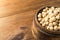 Portion of Chick Peas in wooden bowl