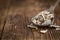 Portion of Dried Mushrooms on wooden background, selective focus