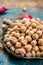 Portion of dried uncooked chick peas