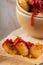 Portion of homemade gnocchi in a bowl with ketchup