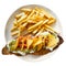 Portion of just cooked Mexican milanesa with french fries