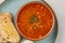 Portion of slavic traditional red soup borscht