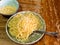 Portion Spaghetti al burro on old wooden table