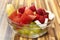 Portion of tasty heathy meal served in bowl on kitchen desk