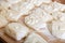 Portioned pieces of dough prepared for shaping in bakery