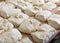 Portioned pieces of dough prepared for shaping in bakery