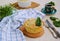 Portioned traditional Italian Easter cake or tart with spinach, ricotta and whole eggs