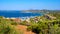 Portisco, Sardinia, Italy - Panoramic view of yacht marina and port of Portisco resort town - Marina di Portisco - at Costa